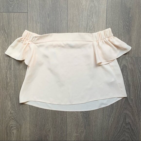 Topshop Livi Bardot Top Blouse Blush Off The Shoulder Pale Peach Cropped Pink 4 - Picture 6 of 9
